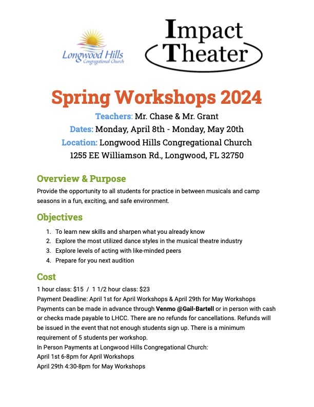 Spring Workshop Schedule a
