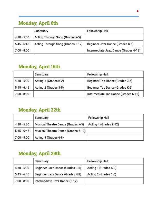 Spring Workshop Schedule e